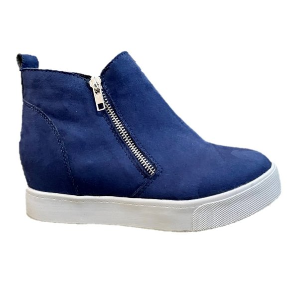 Shoes - Blue Suede HIDDEN Wedge Platform Zip Up Shoes